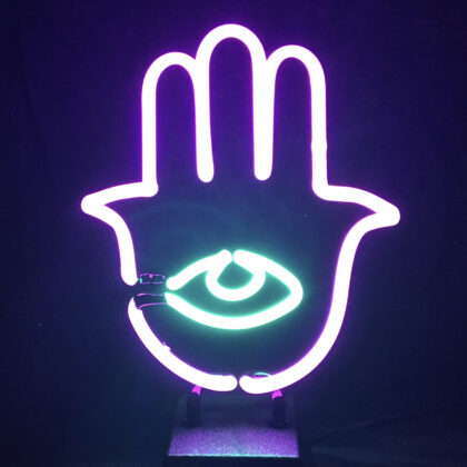 Neon Hamsa sculpture