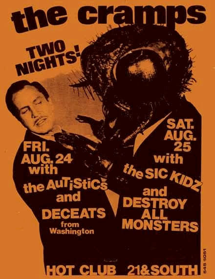 Flyer for The Cramps at Hot Club by Bobby Startup